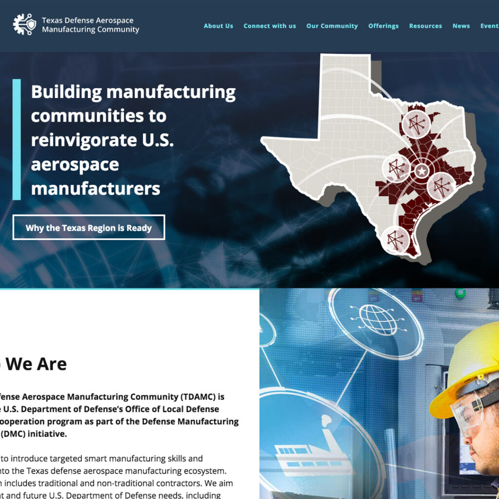 Texas Defense Aerospace Manufacturing website homepage screenshot