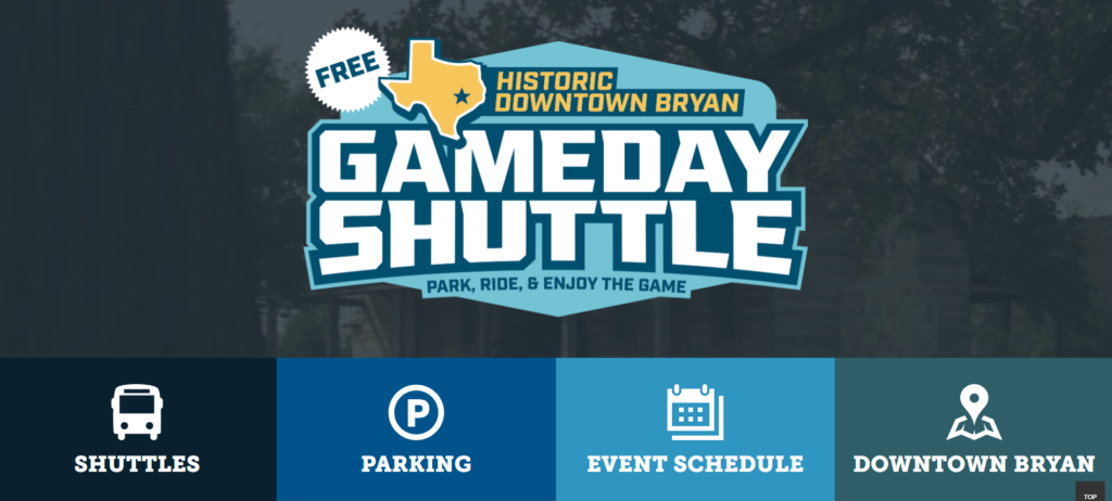 Screenshot of the Gameday Shuttle homepage