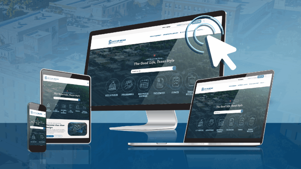 lineup of various devices displaying the City of Bryan new website redesign