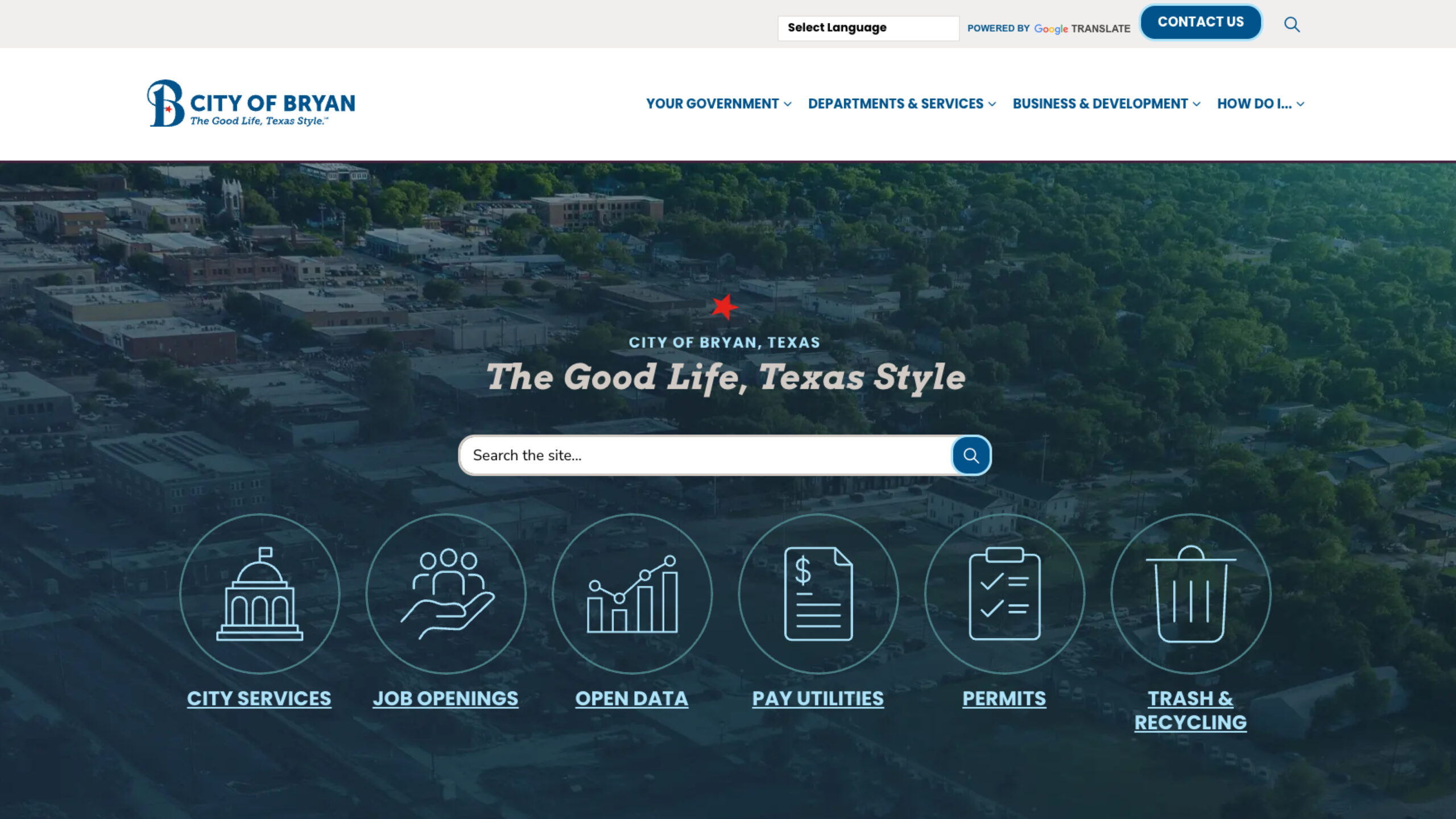 screenshot of the City of Bryan home page