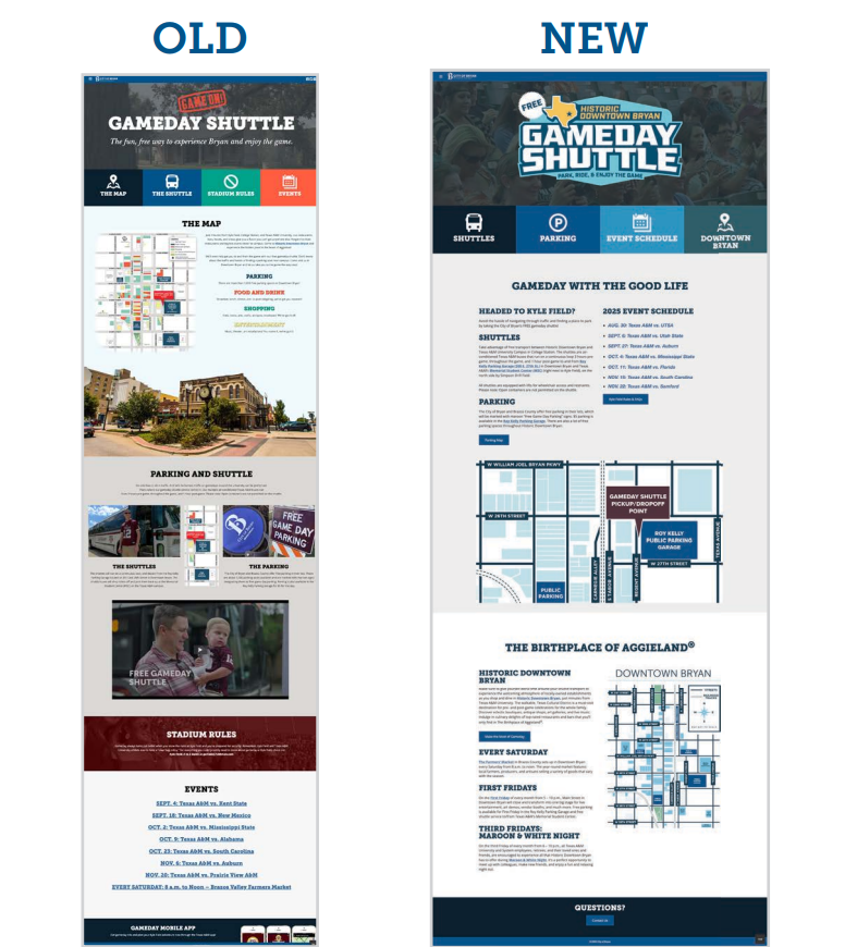 side-by-side screenshot of the homepage before and after redesign